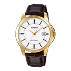 Reloj Casio MTP-V004GL-7A Dorado Correa de Cuero Café