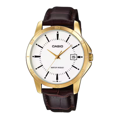 Reloj Casio MTP-V004GL-7A Dorado Correa de Cuero Café