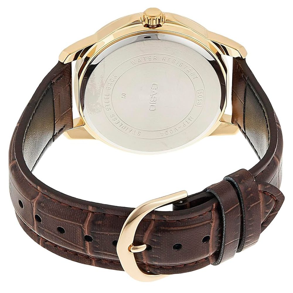 Reloj Casio MTP-V004GL-7A Dorado Correa de Cuero Café