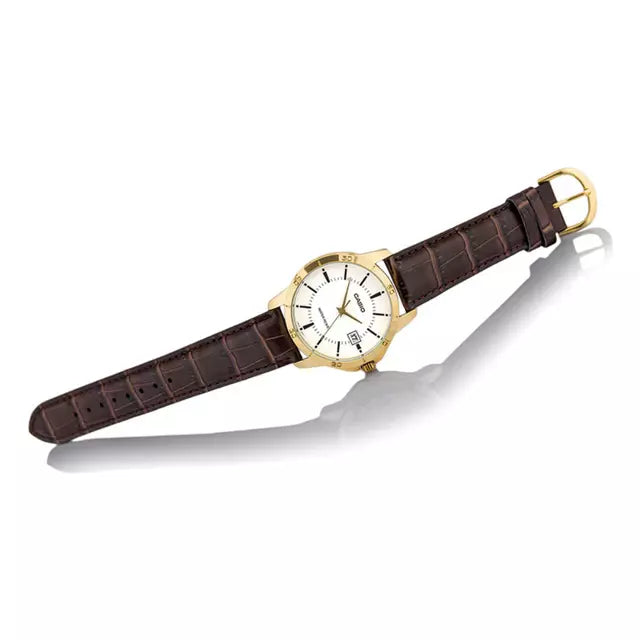 Reloj Casio MTP-V004GL-7A Dorado Correa de Cuero Café