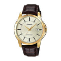 Reloj Casio MTP-V004GL-9A Correa de Cuero Marrón Caja Dorada Esfera Dorada