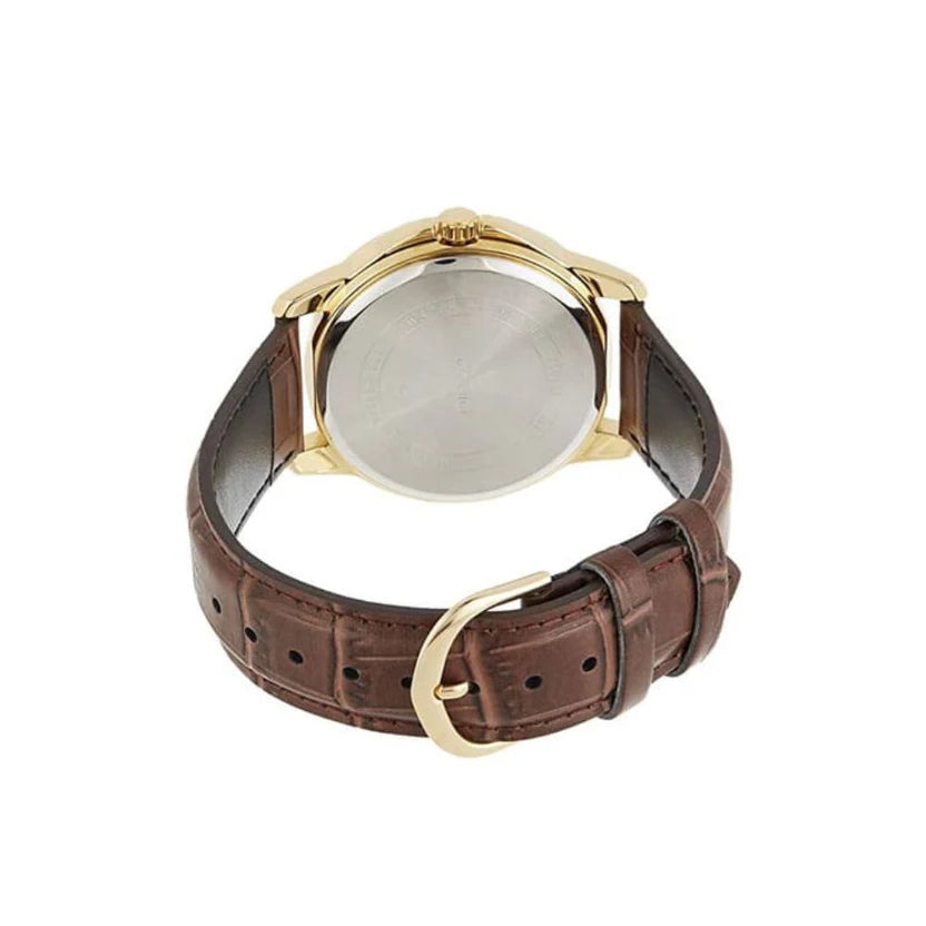 Reloj Casio MTP-V004GL-9A Correa de Cuero Marrón Caja Dorada Esfera Dorada