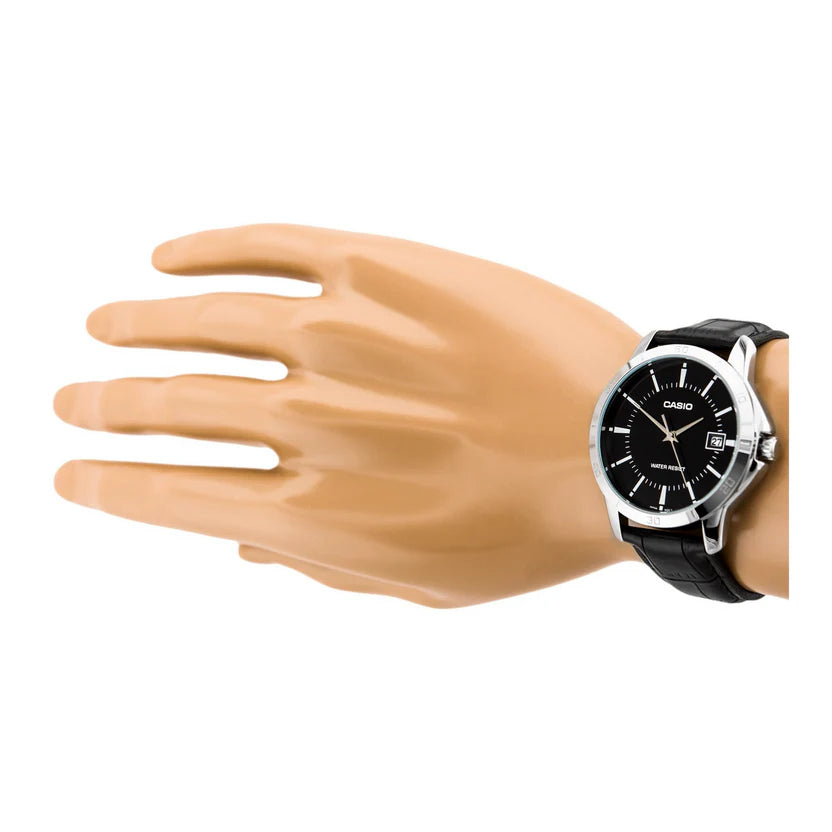 Reloj Casio MTP-V004L-1A Cuero Negro Esfera Negra Fecha 30M