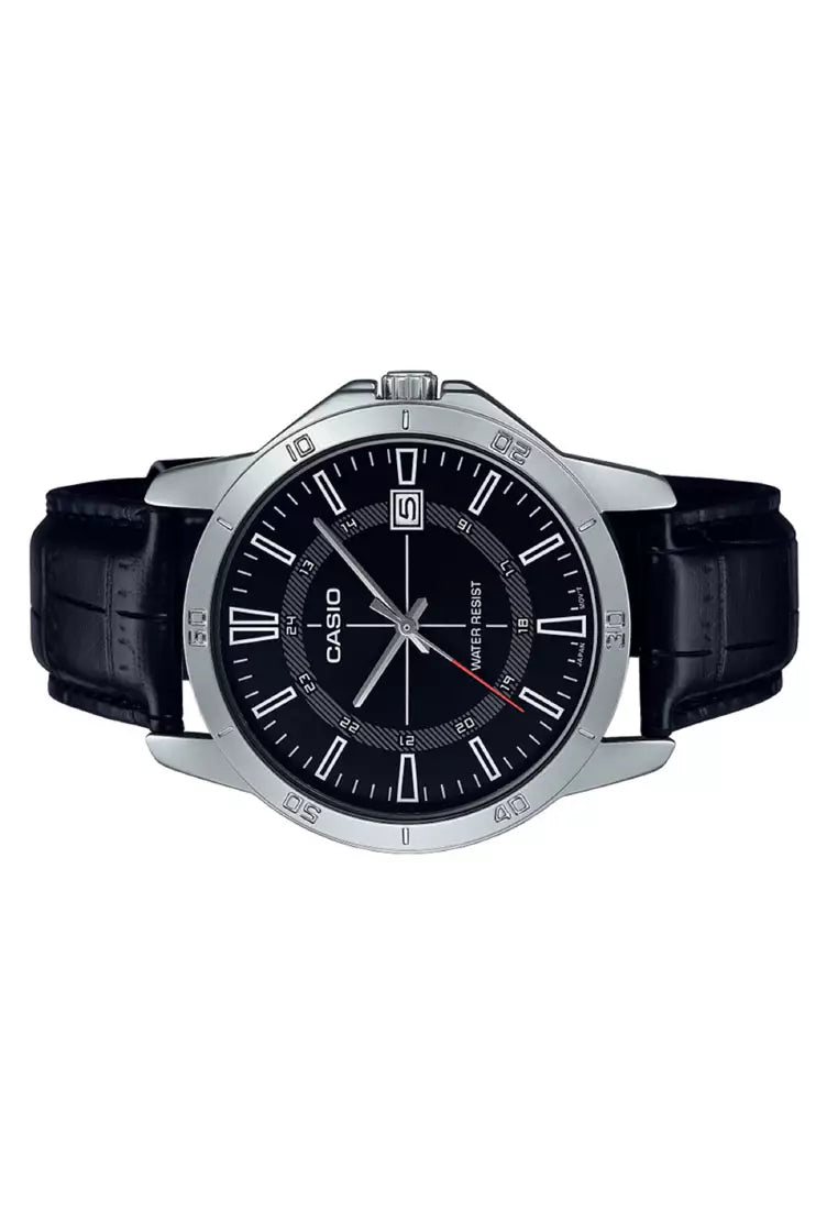 Reloj Casio MTP-V004L-1C Correa de Cuero Negro Esfera Negra Clásico