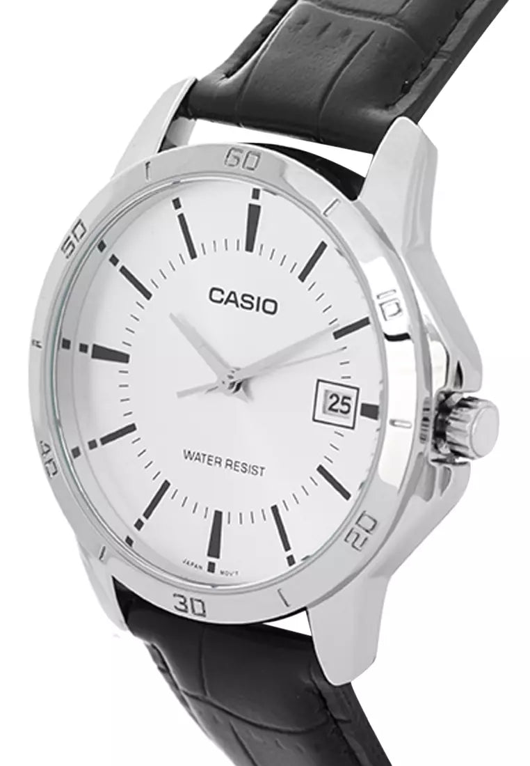 Reloj Casio MTP-V004L-7A Correa de Cuero Negro Esfera Blanca Clásico Elegante