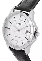 Reloj Casio MTP-V004L-7A Correa de Cuero Negro Esfera Blanca Clásico Elegante