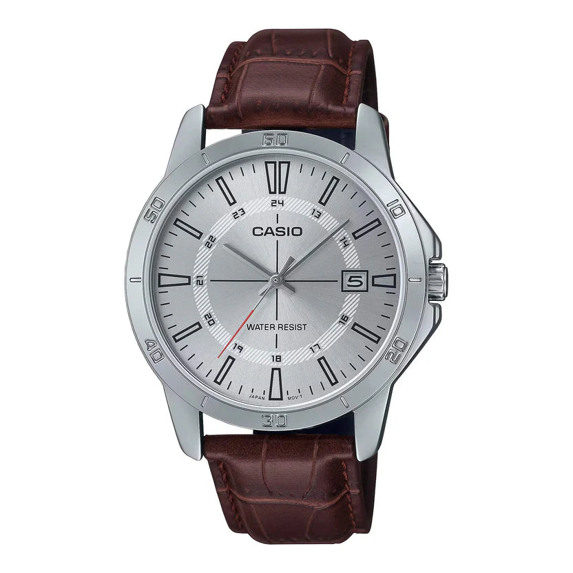 Reloj Casio MTP-V004L-7C Blanco Cuero Marrón