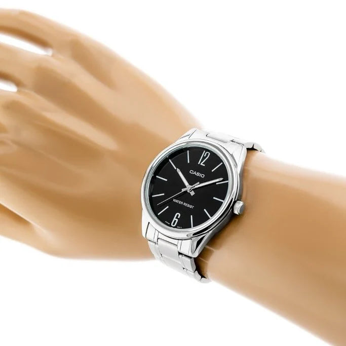 Reloj Casio MTP-V005D-1B Acero Inoxidable Esfera Negra Fecha 30M