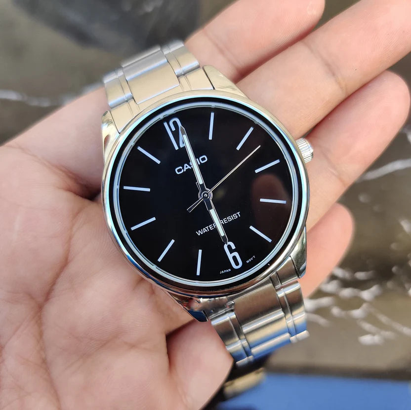 Reloj Casio MTP-V005D-1B Acero Inoxidable Esfera Negra Fecha 30M