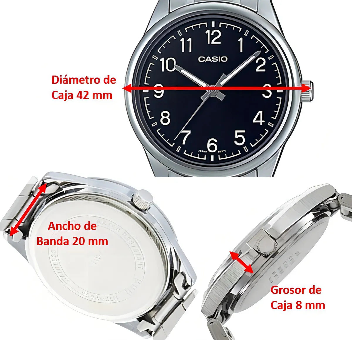 Reloj Casio MTP-V005D-1B4 Acero Inoxidable Esfera Negra 30M