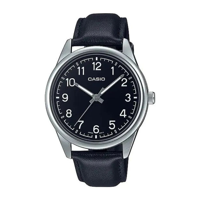 Reloj Casio MTP-V005L-1B4 Correa de Cuero Negro Esfera Negra Clásico