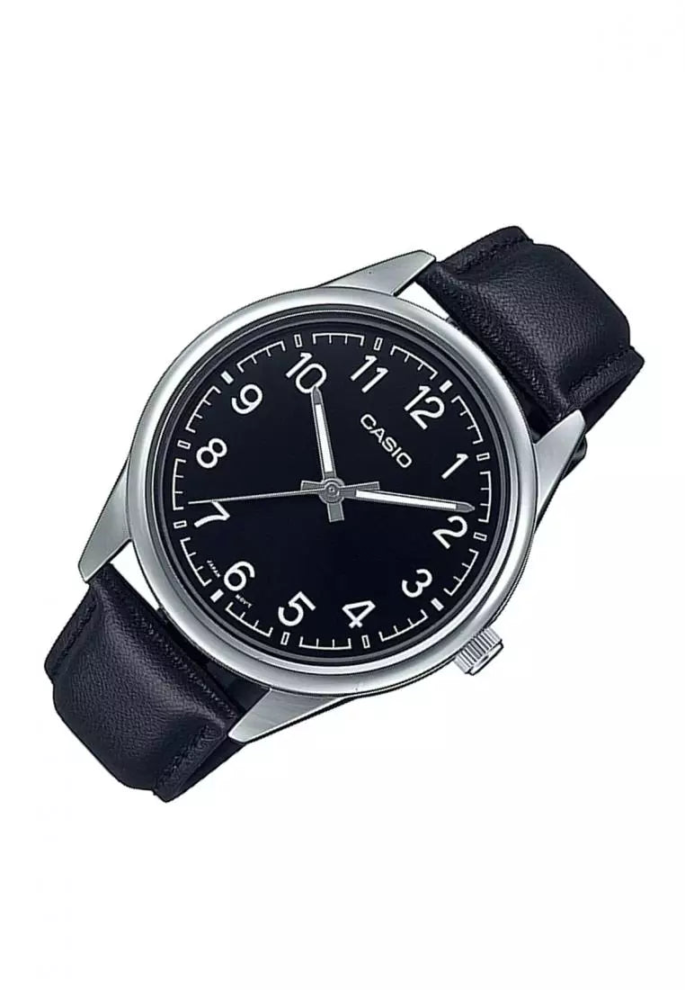 Reloj Casio MTP-V005L-1B4 Correa de Cuero Negro Esfera Negra Clásico