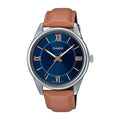 Reloj Casio MTP-V005L-2B5 Correa de Cuero Marrón Esfera Azul Elegante