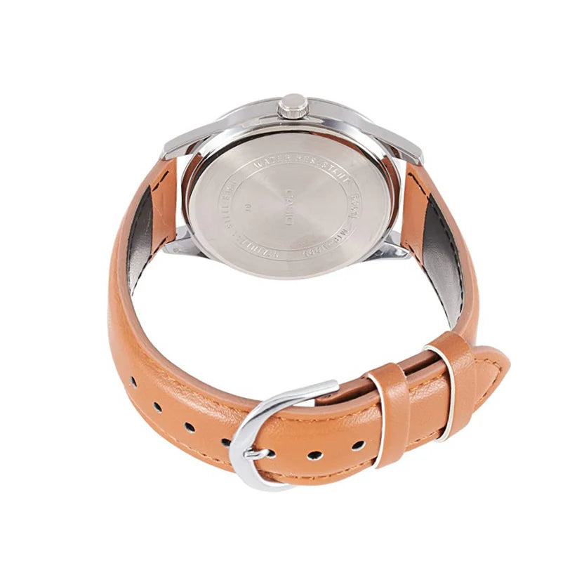 Reloj Casio MTP-V005L-2B5 Correa de Cuero Marrón Esfera Azul Elegante