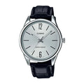 Reloj Casio MTP-V005L-7B Correa de Cuero Negro Esfera Blanca Elegante