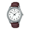 Reloj Casio MTP-V005L-7B4 Correa de Cuero Negro Esfera Blanca Clásico