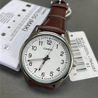 Reloj Casio MTP-V005L-7B4 Correa de Cuero Negro Esfera Blanca Clásico