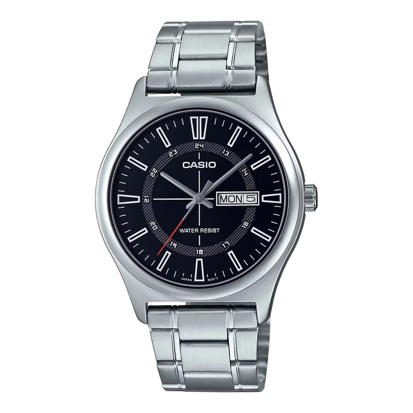 Reloj Casio MTP-V006D-1C Acero Inoxidable Esfera Negra Clásico Elegante
