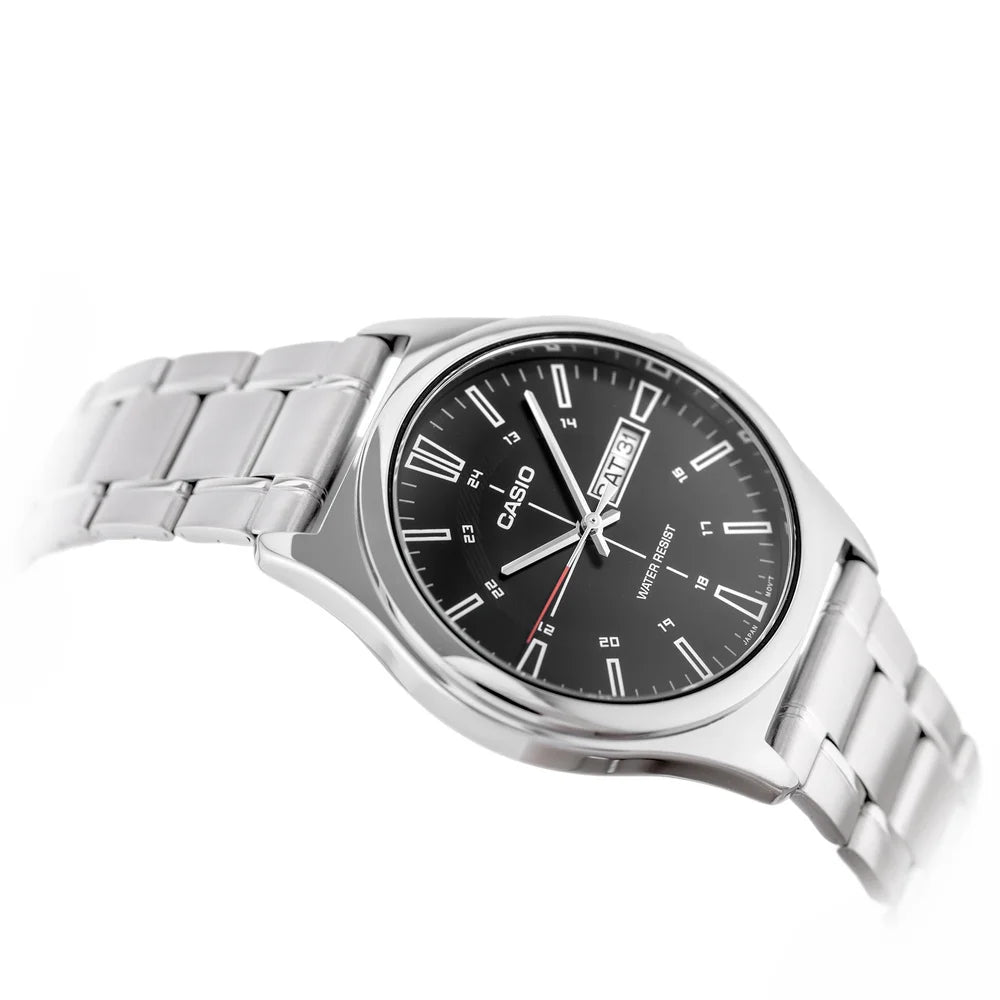 Reloj Casio MTP-V006D-1C Acero Inoxidable Esfera Negra Clásico Elegante