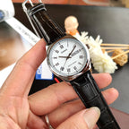 Reloj Casio MTP-V006L-7B Correa de Cuero Negro Esfera Blanca Clásico Elegante