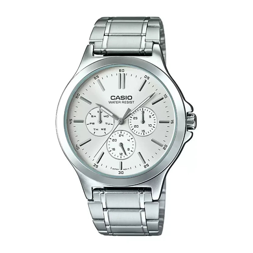 Reloj Casio MTP-V300D-7A Acero Inoxidable Esfera Blanca Multifunción