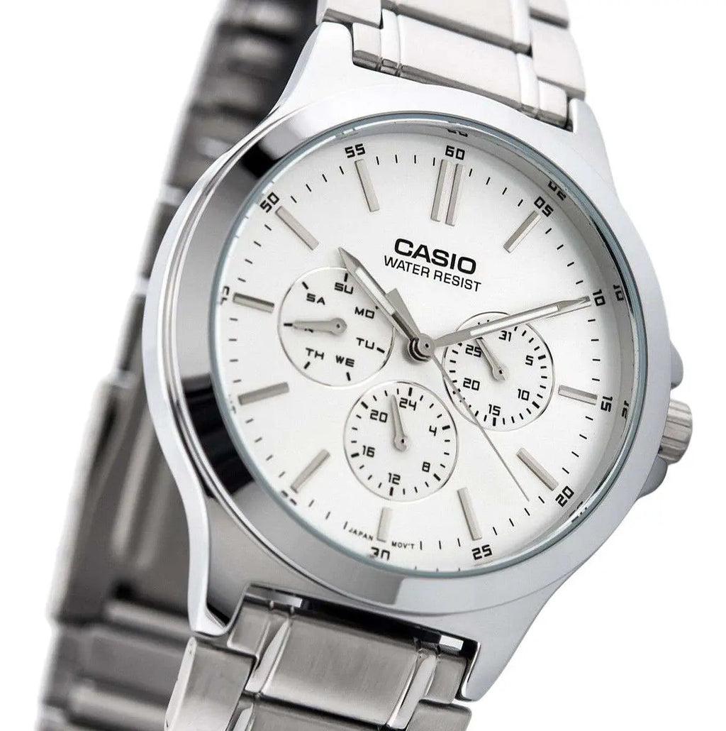 Reloj Casio MTP-V300D-7A Acero Inoxidable Esfera Blanca Multifunción
