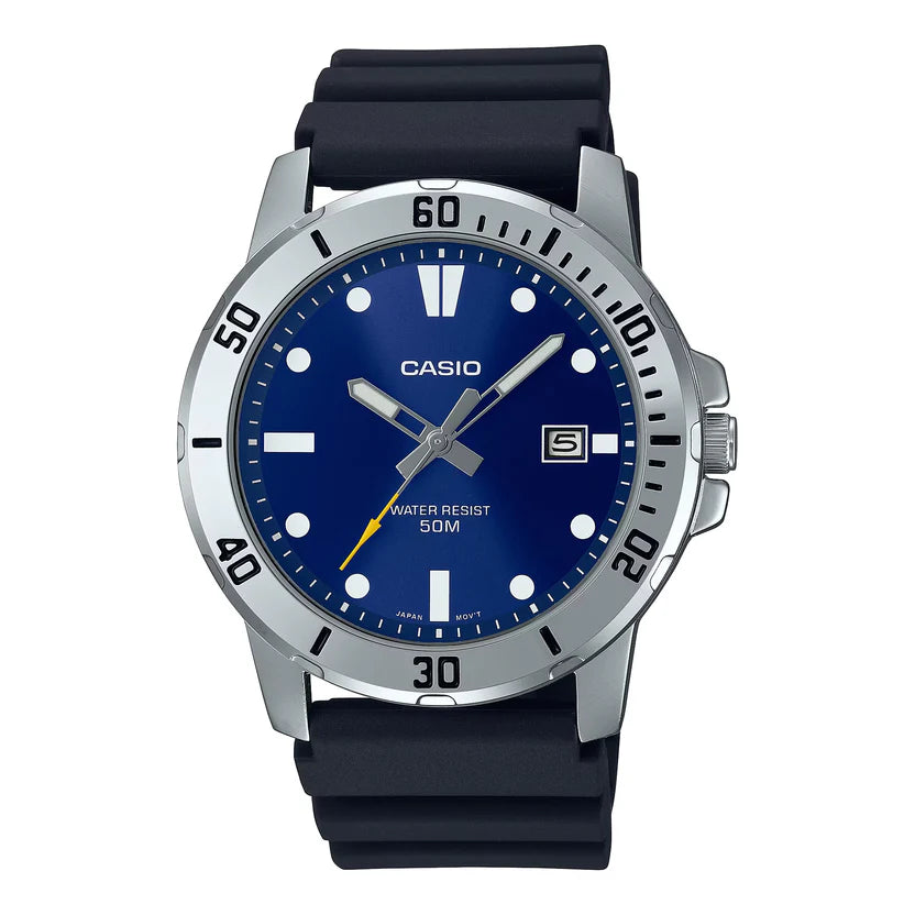 Reloj Casio MTP-VD01-2EV Esfera Azul Correa Resina Fecha 50M