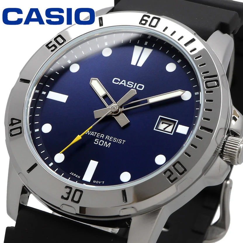 Reloj Casio MTP-VD01-2EV Esfera Azul Correa Resina Fecha 50M