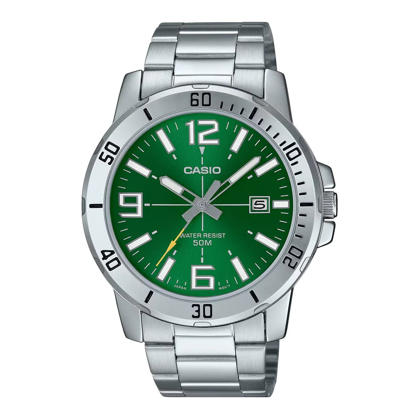Reloj Casio MTP-VD01D-3BV Acero Inoxidable Esfera Verde Fecha 50M