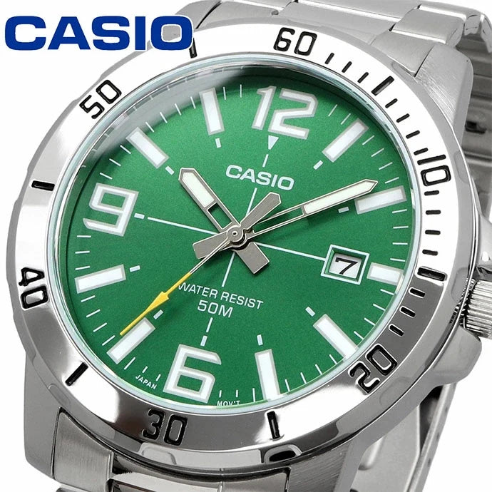 Reloj Casio MTP-VD01D-3BV Acero Inoxidable Esfera Verde Fecha 50M