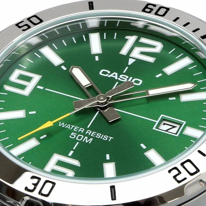 Reloj Casio MTP-VD01D-3BV Acero Inoxidable Esfera Verde Fecha 50M
