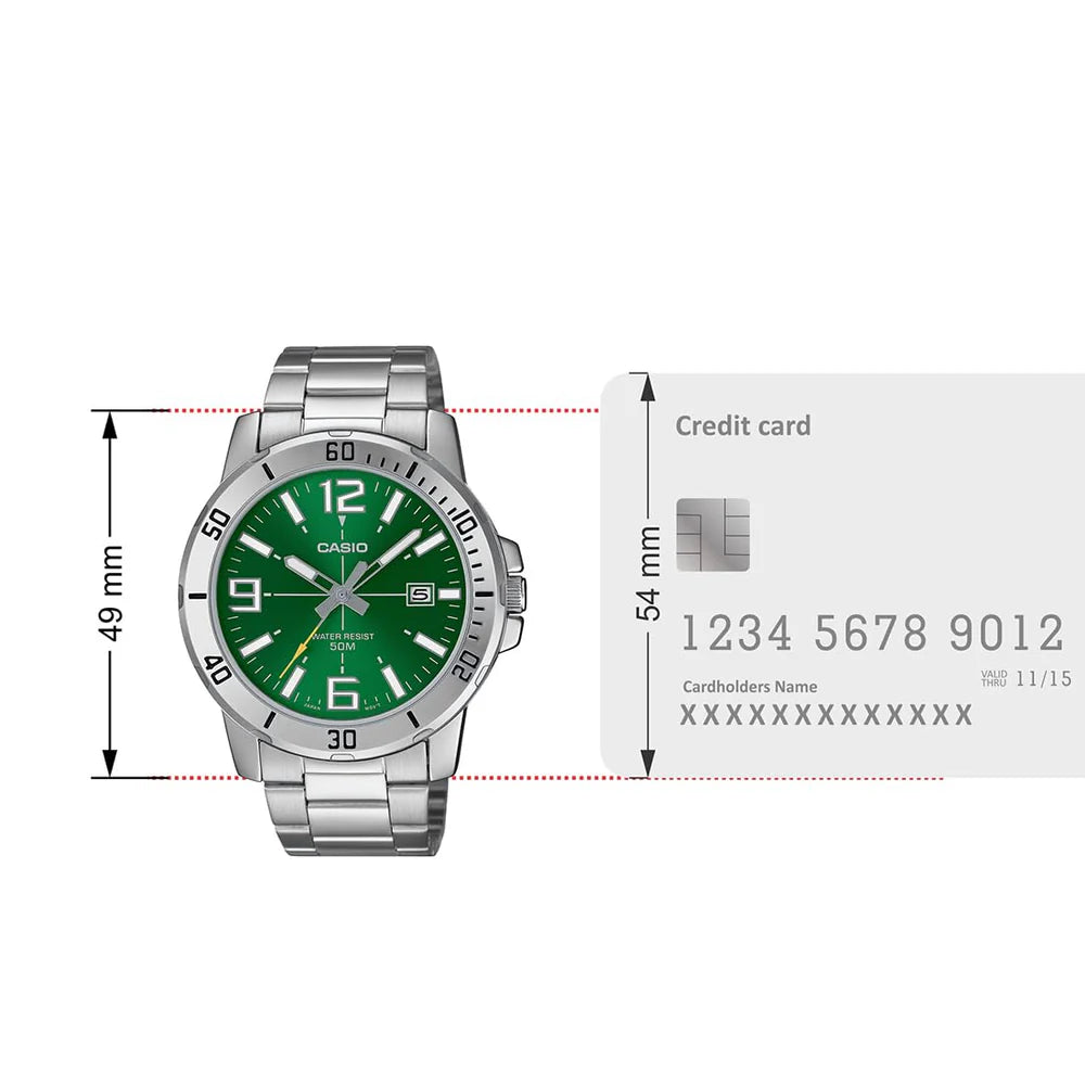 Reloj Casio MTP-VD01D-3BV Acero Inoxidable Esfera Verde Fecha 50M