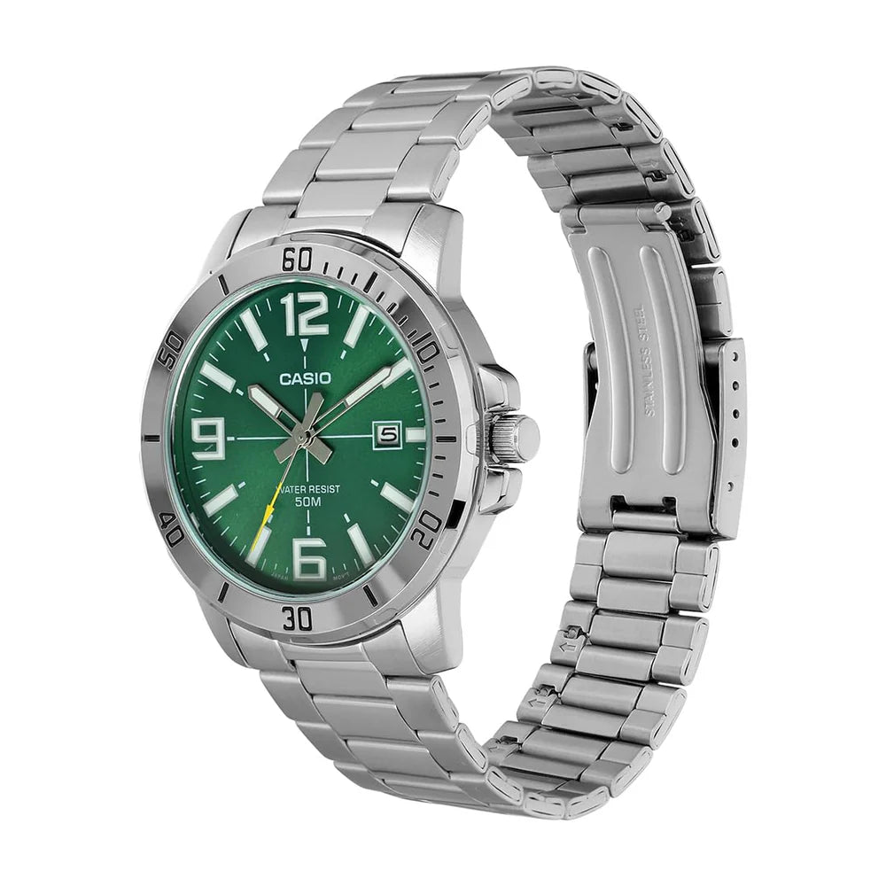 Reloj Casio MTP-VD01D-3BV Acero Inoxidable Esfera Verde Fecha 50M