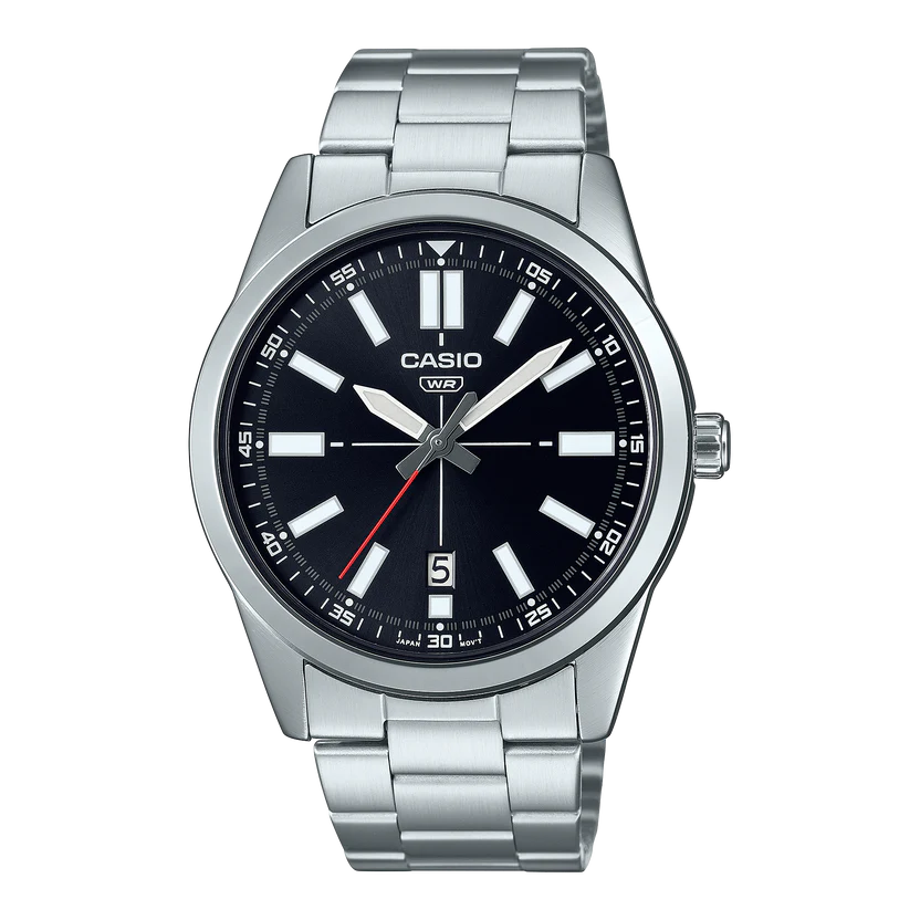 Reloj Casio MTP-VD02D-1E Acero Inoxidable Esfera Negra Fecha 50M