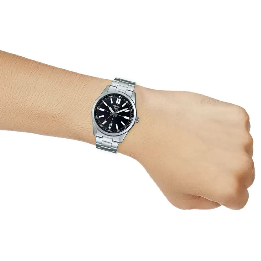 Reloj Casio MTP-VD02D-1E Acero Inoxidable Esfera Negra Fecha 50M