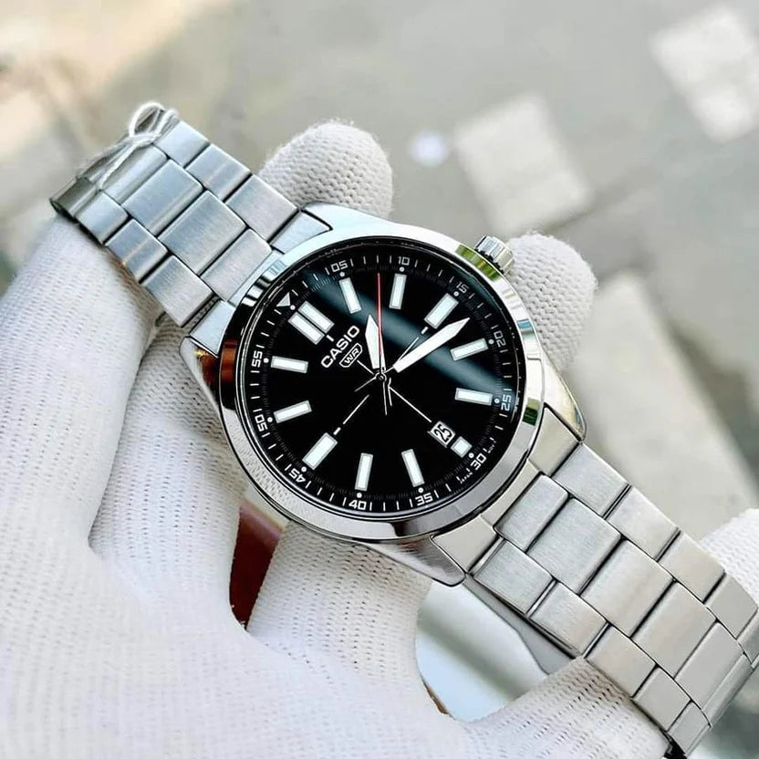 Reloj Casio MTP-VD02D-1E Acero Inoxidable Esfera Negra Fecha 50M
