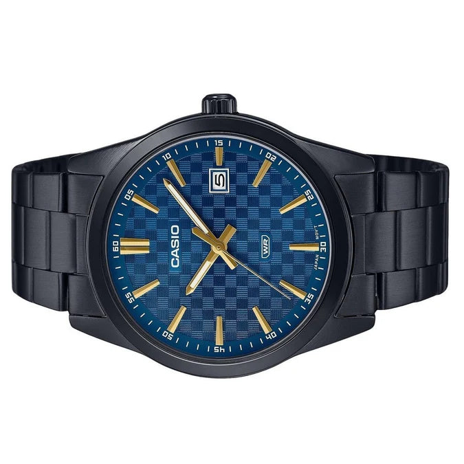 Reloj Casio MTP-VD03B-2A Negro Acero Inoxidable Esfera Azul 50M