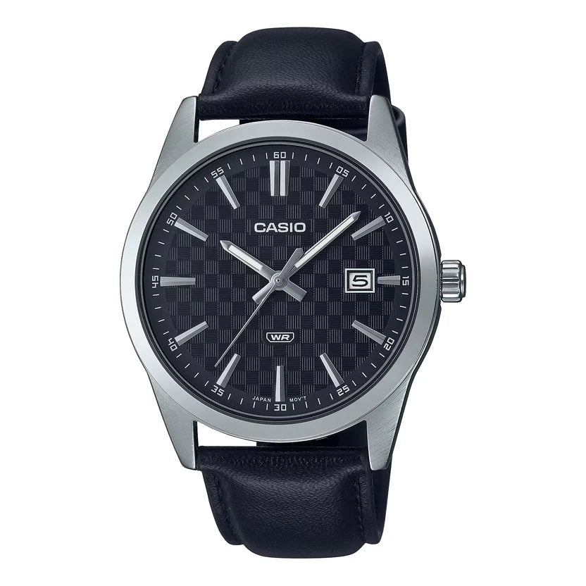 Reloj Casio MTP-VD03L-1A Correa de Cuero Negro Esfera Negra 50M