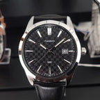Reloj Casio MTP-VD03L-1A Correa de Cuero Negro Esfera Negra 50M