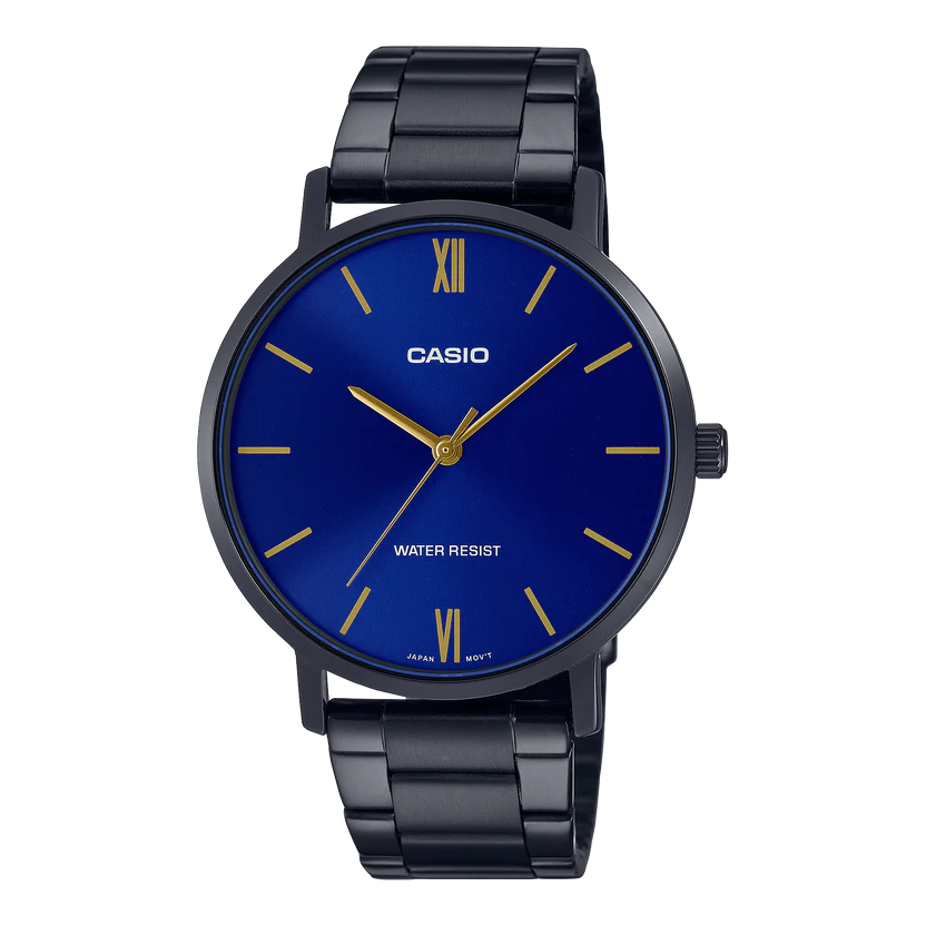 Reloj Casio MTP-VT01B-2BUDF Negro Acero Inoxidable Esfera Azul Minimalista