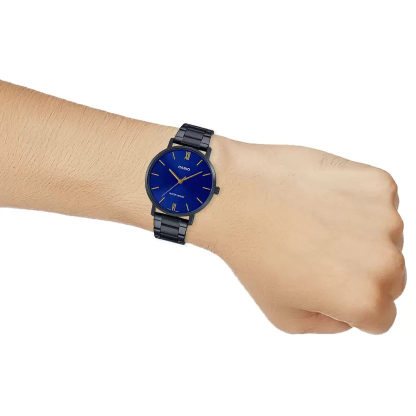 Reloj Casio MTP-VT01B-2BUDF Negro Acero Inoxidable Esfera Azul Minimalista