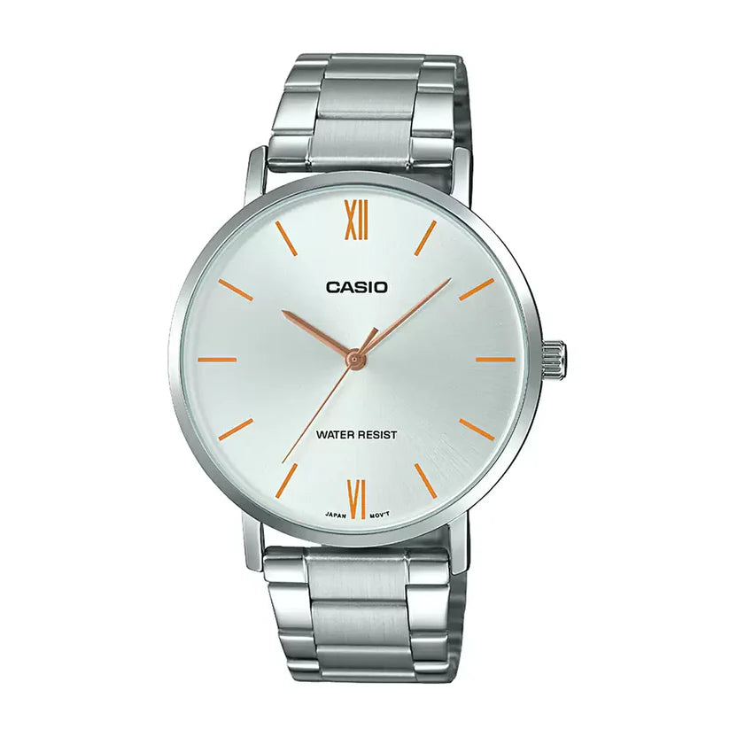 Reloj Casio MTP-VT01D-7B Acero Inoxidable Esfera Blanca Minimalista