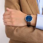 Reloj Casio MTP-VT01L-2B Cuero Café Esfera Azul Minimalista 30M
