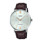 Reloj Casio MTP-VT01L-7B2 Correa de Cuero Negro Esfera Blanca Minimalista