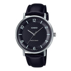 Reloj Casio MTP-VT03L-1BD Correa de Cuero Negro Esfera Negra Minimalista