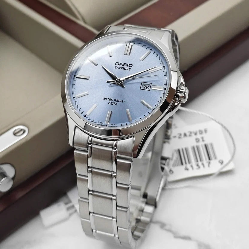 Reloj Casio MTS-115D-2A2VDF Acero Cristal Zafiro Fecha 50M